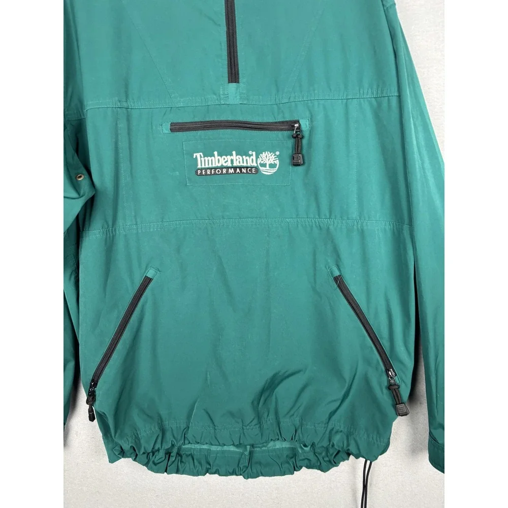 Timberland Jacket Mens Large Green 1/2 Zip Hooded Windbreaker Performance Anorak